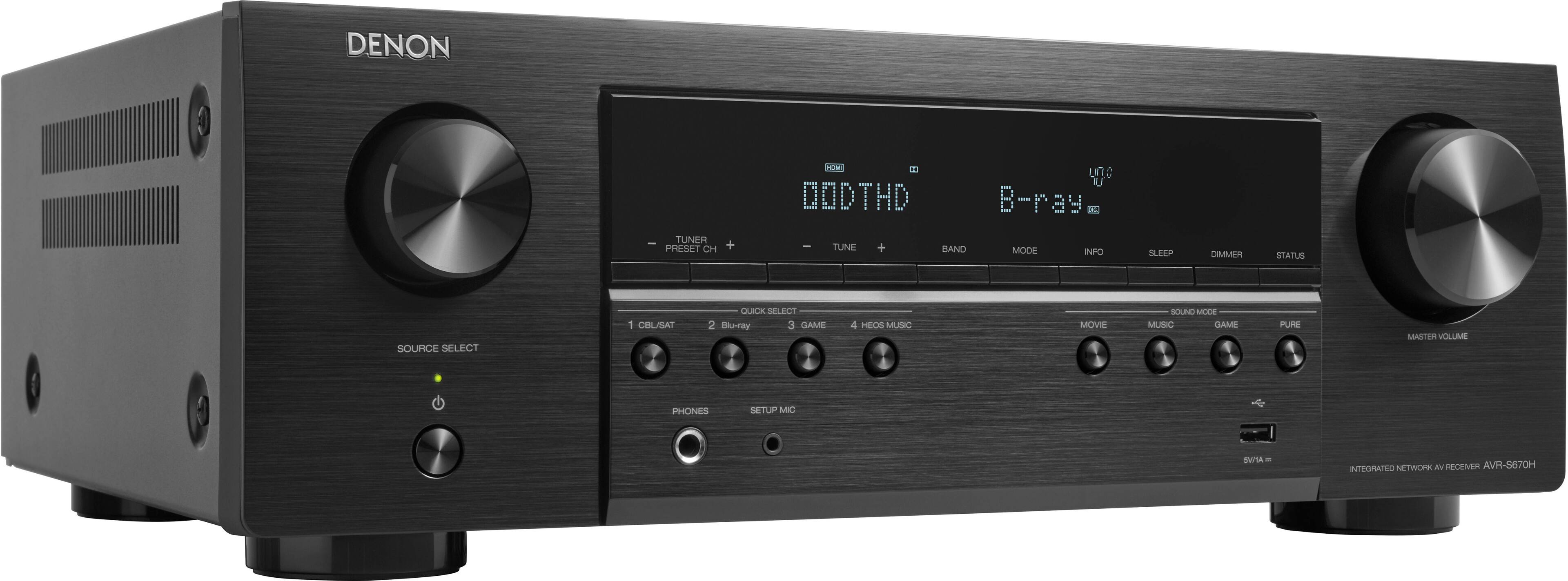 Angle. Denon - AVR-S670H (75W X 5) 5.2-Ch. with HEOS 8K Ultra HD and HDR Compatible AV Home Theater Receiver with Alexa - Black.