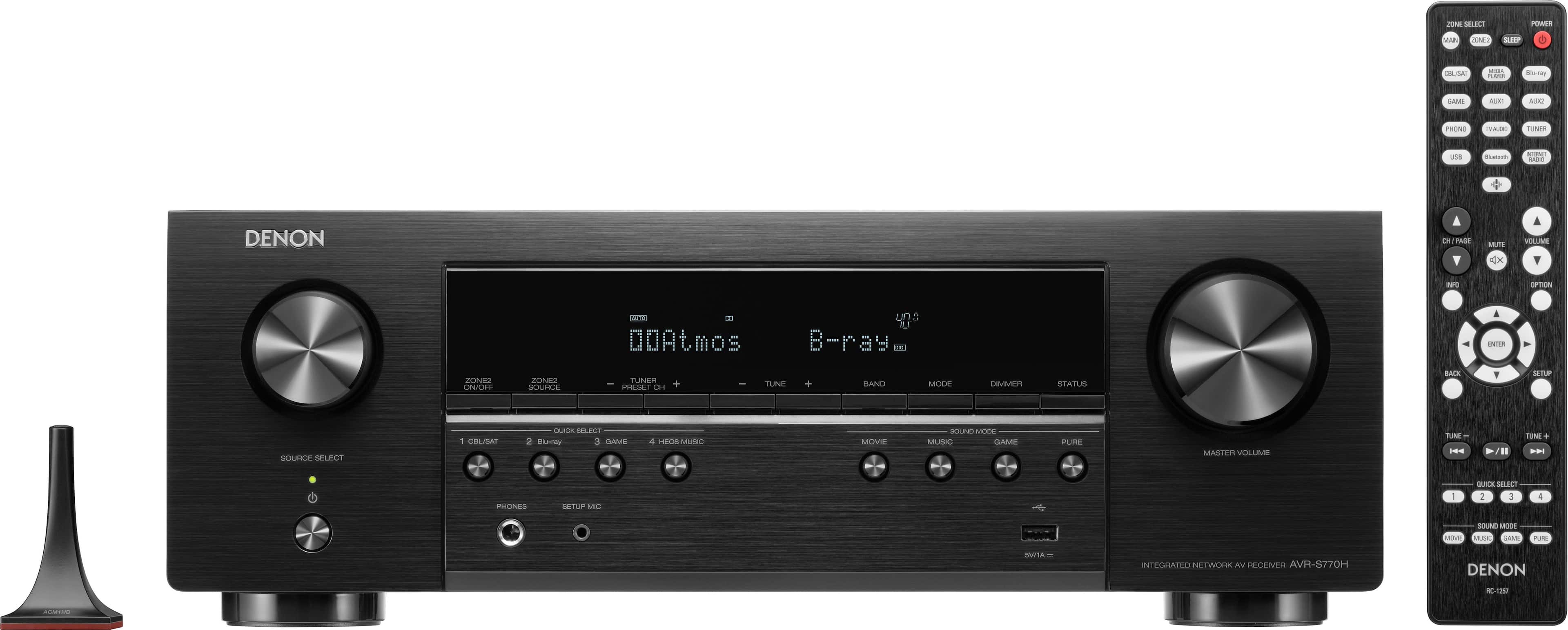 Left. Denon - AVR-S770H (75W X 7) 7.2-Ch. with HEOS and Dolby Atmos 8K Ultra HD HDR Compatible AV Home Theater Receiver with Alexa - Black.