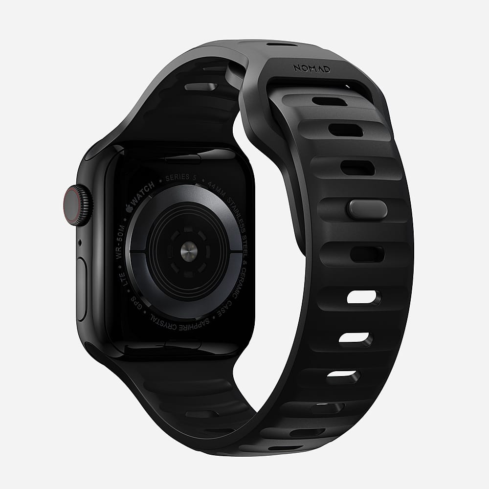 Left. Nomad - Sport Band for Apple Watch® 42, 44, 45mm (Series 1-8) and Apple Watch Ultra® - Black.