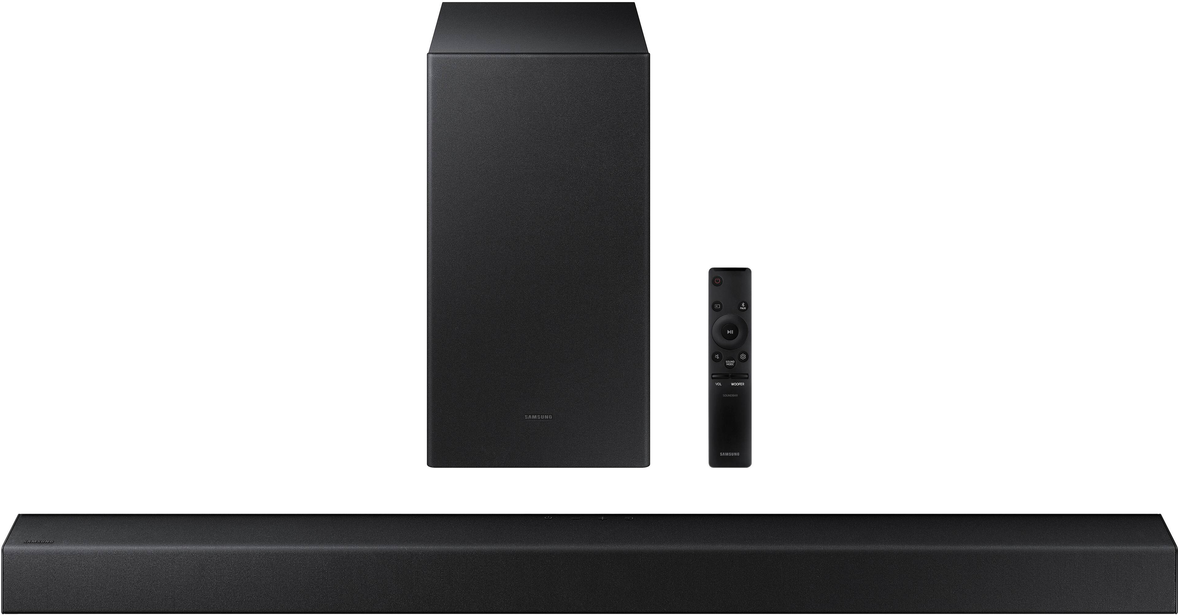 Front. Samsung - A series | 2.1.ch Dolby & DTS | Soundbar - Titan Black.