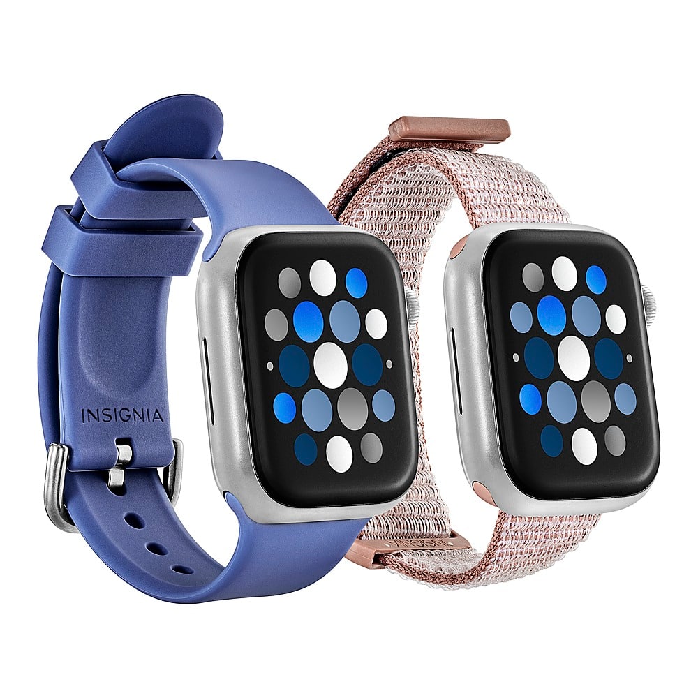Insignia™ - Silicone and Nylon Bands for Apple Watch 38mm, 40mm, 41mm (2-Pack), and 42mm Series 10 - Indigo/Mauve - Angle_Zoom