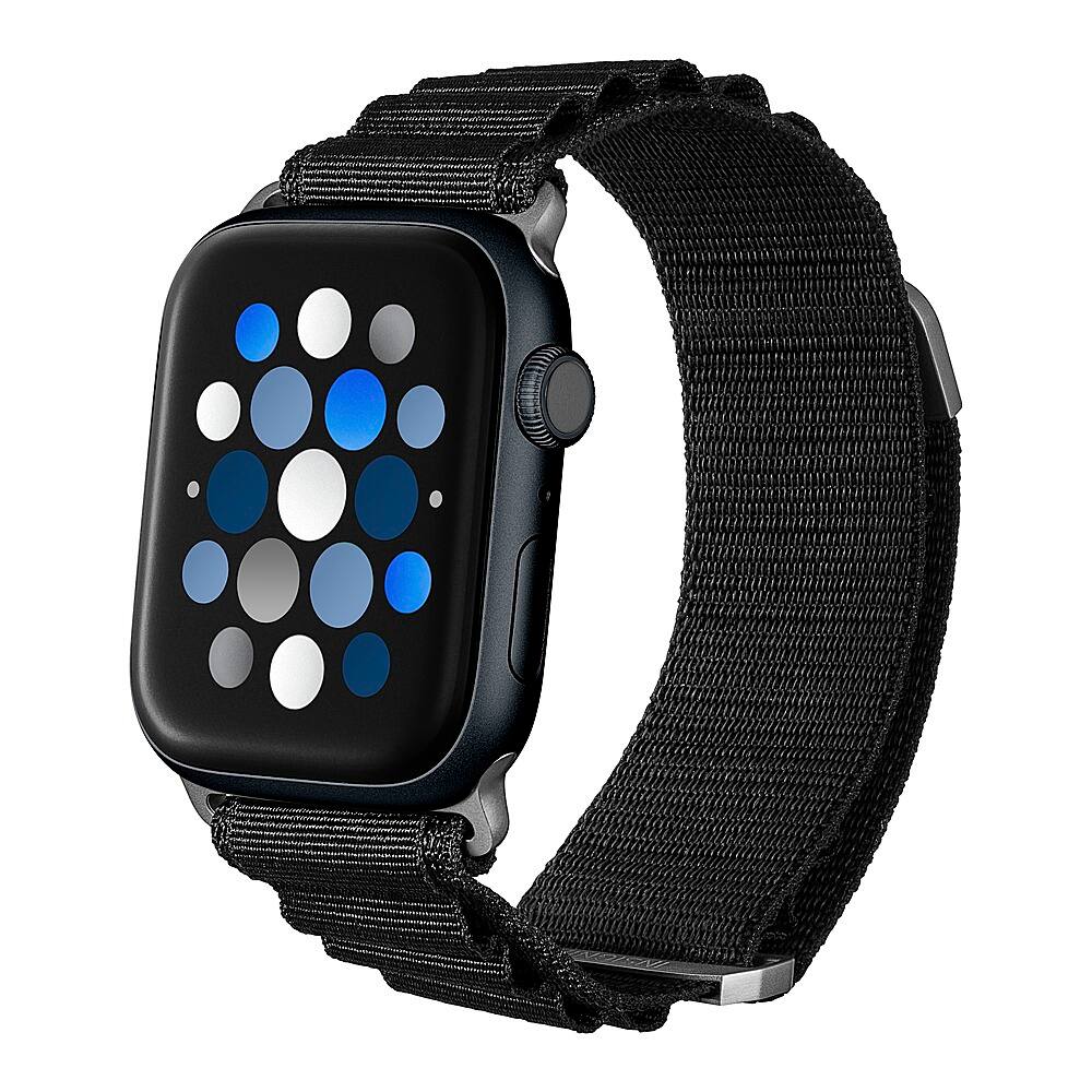Left. Insignia™ - Rugged Nylon Band for Apple Watch 42mm, 44mm, 45mm and Apple Watch Ultra 49mm (All Series) - Black.