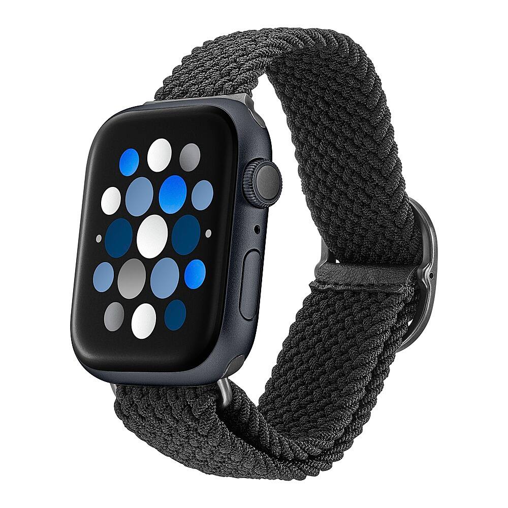 Left. Insignia™ - Braided Nylon Band for Apple Watch 42mm, 44mm, 45mm and Apple Watch Ultra 49mm (All Series) - Black.
