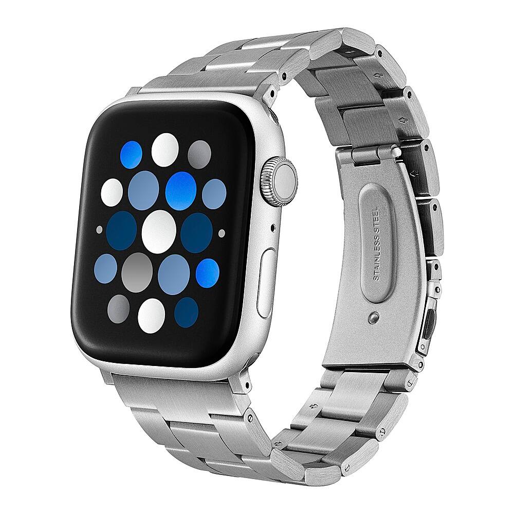 Left. Insignia™ - Stainless Steel Link Band for Apple Watch 42mm, 44mm, 45mm and Apple Watch Ultra 49mm (All Series) - Silver.