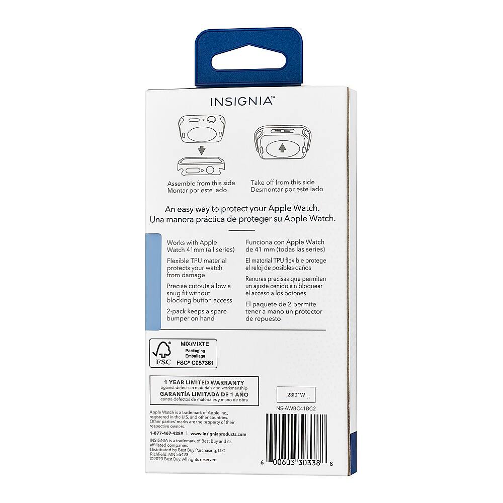 Alt View 18. Insignia™ - Bumper Cases for Apple Watch 41mm (2-Pack) - Black/Clear.