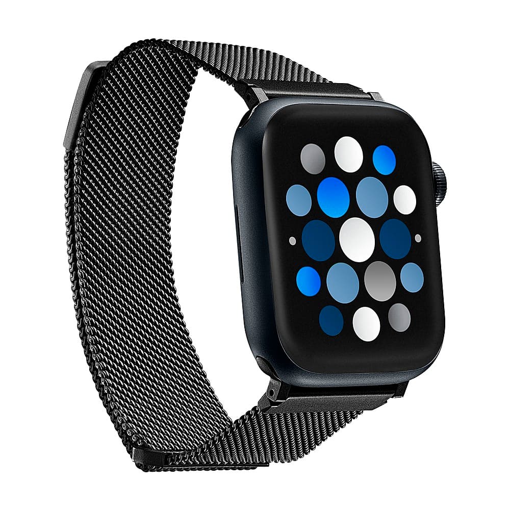 Insignia™ - Stainless Steel Mesh Band for Apple Watch 44mm, 45mm, 46mm Series 10 and Apple Watch Ultra 49mm (All Series) - Black - Angle_Zoom