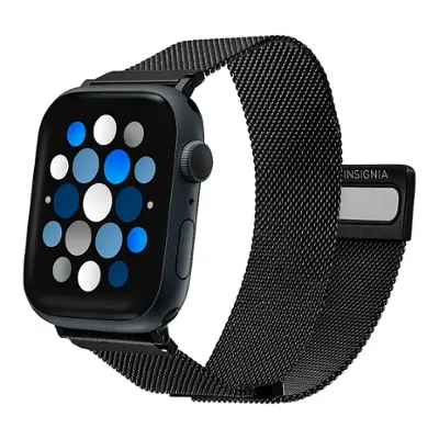 Insignia™ - Stainless Steel Mesh Band for Apple Watch 44mm, 45mm, 46mm Series 10 and Apple Watch Ultra 49mm (All Series) - Black