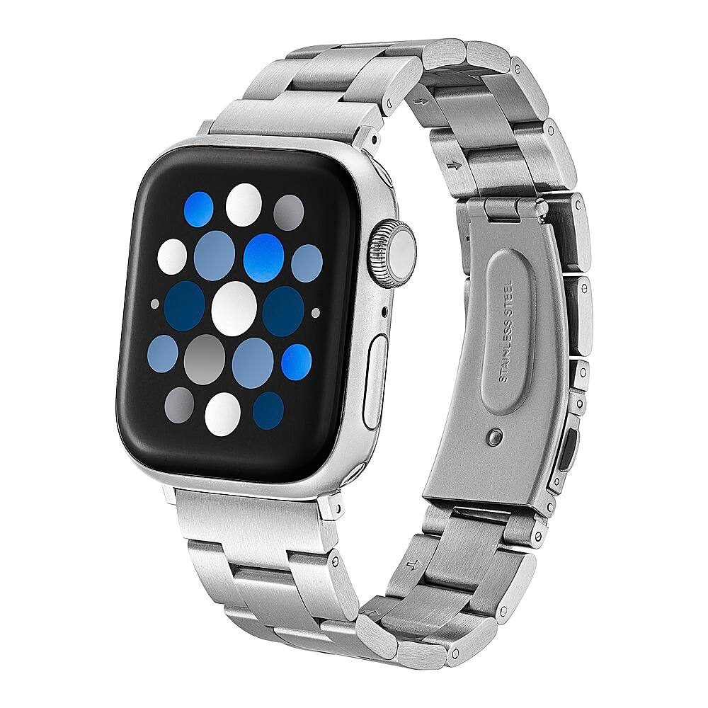 Left. Insignia™ - Stainless Steel Link Band for Apple Watch 38mm, 40mm and 41mm (All Series) - Silver.