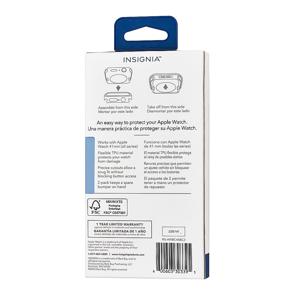 Alt View 18. Insignia™ - Bumper Cases for Apple Watch 45mm (2-Pack) - Black/Clear.