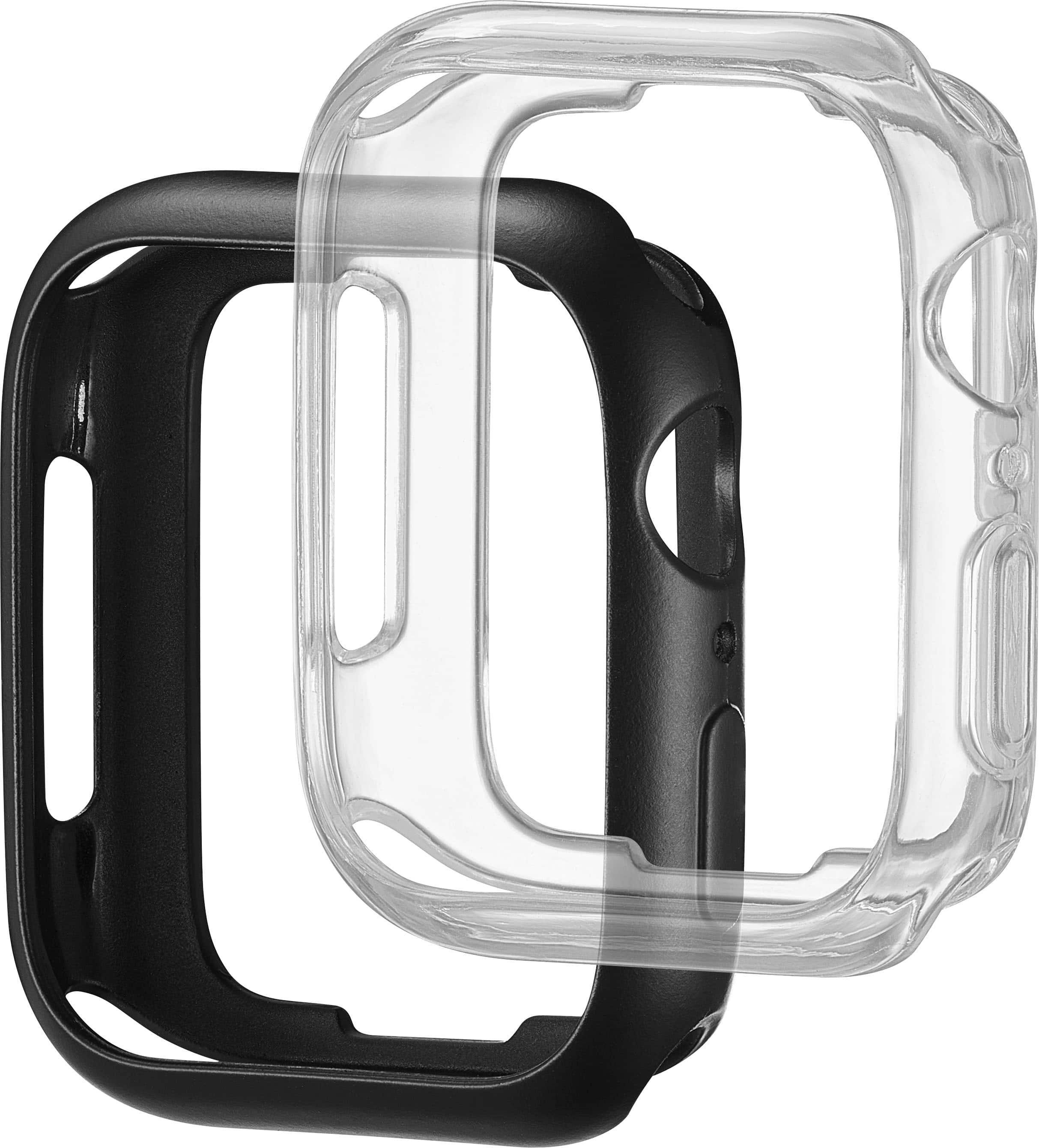 Left. Insignia™ - Bumper Cases for Apple Watch 45mm (2-Pack) - Black/Clear.