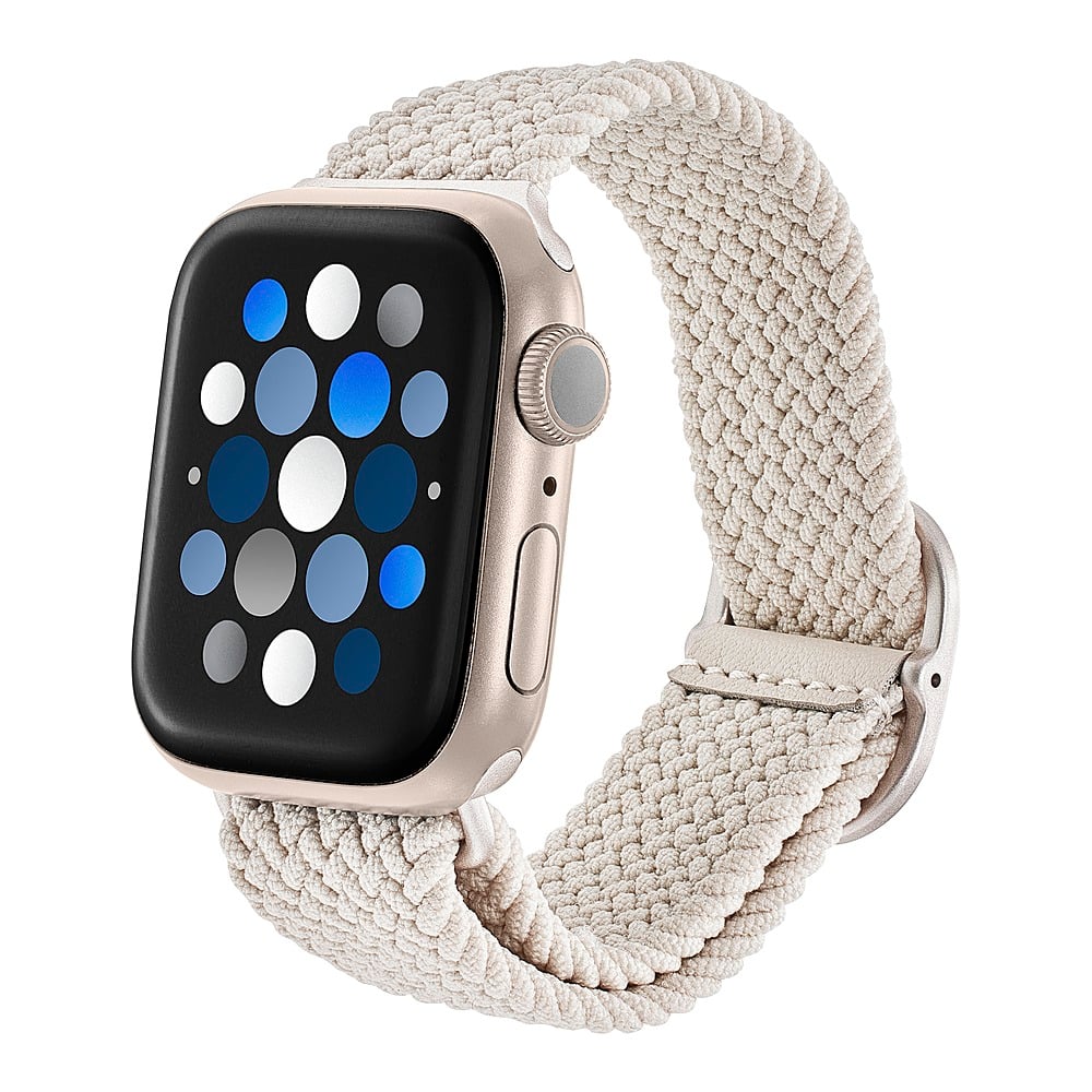 Left. Insignia™ - Braided Nylon Band for Apple Watch 38mm, 40mm and 41mm (All Series) - Stone.