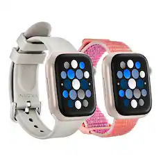 Angle. Insignia™ - Silicone and Nylon Bands for Apple Watch 38mm, 40mm and 41mm (2-Pack) - Stone/Hot Pink.