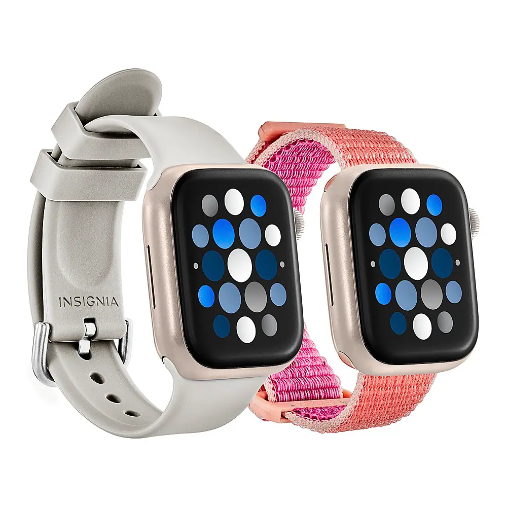 Insignia™ - Silicone and Nylon Bands for Apple Watch 38mm, 40mm, 41mm (2-Pack), and 42mm Series 10 - Stone/Hot Pink