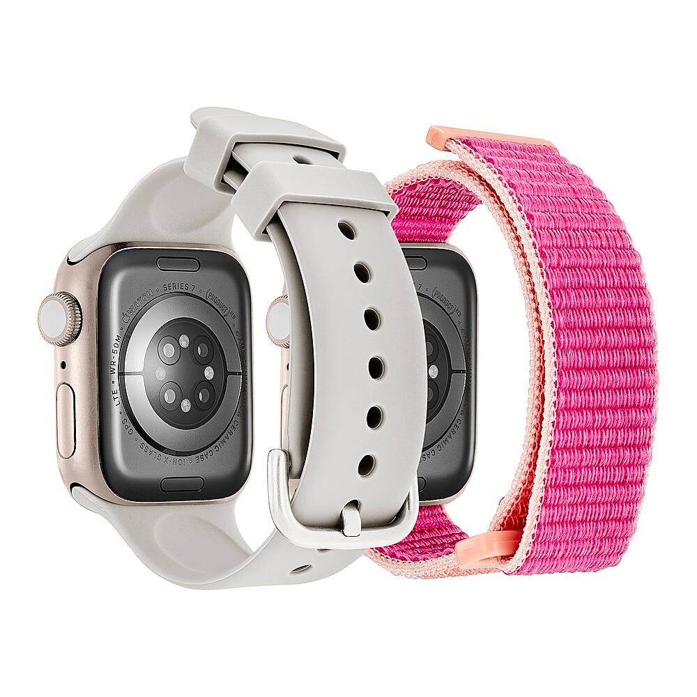 Alt View 12. Insignia™ - Silicone and Nylon Bands for Apple Watch 38mm, 40mm and 41mm (2-Pack) - Stone/Hot Pink.