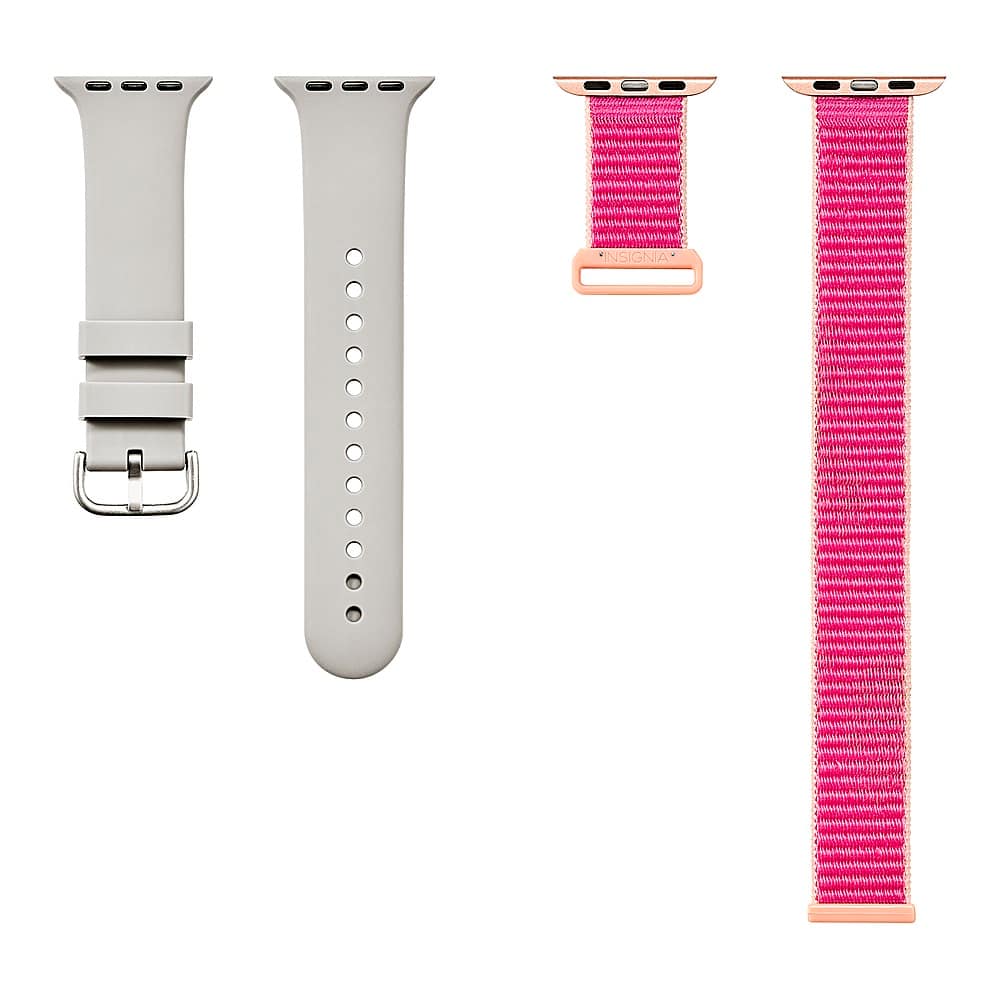 Alt View 13. Insignia™ - Silicone and Nylon Bands for Apple Watch 38mm, 40mm and 41mm (2-Pack) - Stone/Hot Pink.