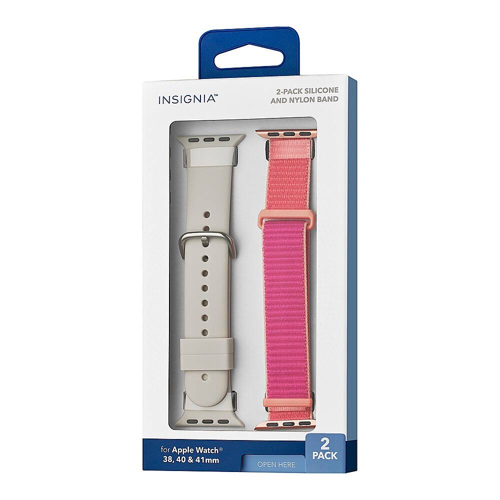 Alt View 19. Insignia™ - Silicone and Nylon Bands for Apple Watch 38mm, 40mm and 41mm (2-Pack) - Stone/Hot Pink.