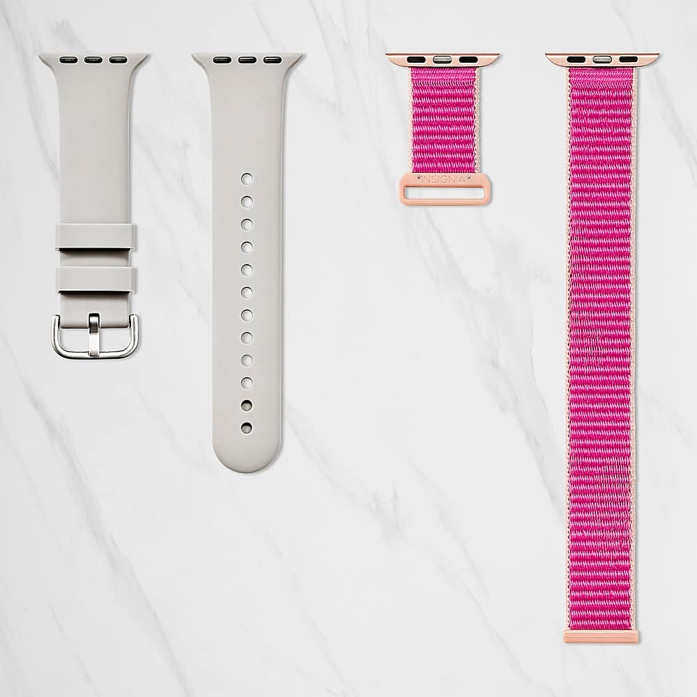 Alt View 14. Insignia™ - Silicone and Nylon Bands for Apple Watch 38mm, 40mm and 41mm (2-Pack) - Stone/Hot Pink.
