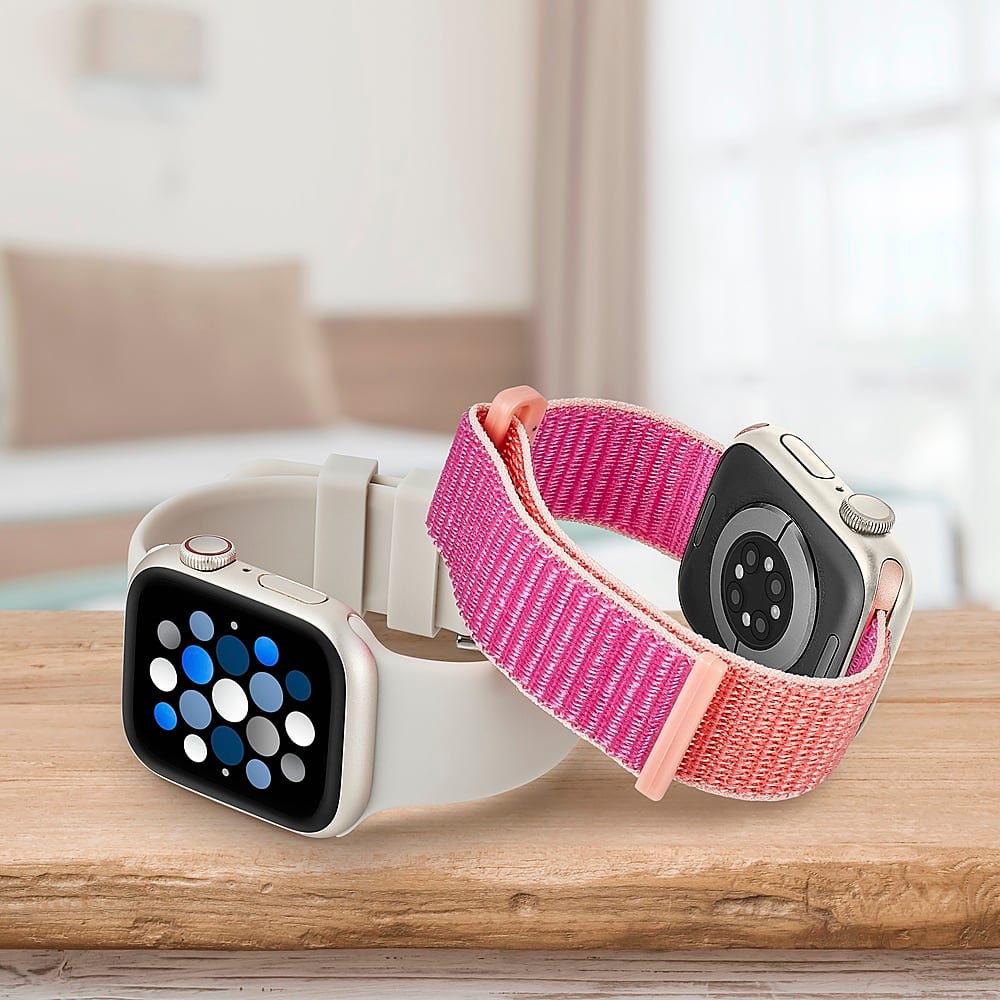 Alt View 17. Insignia™ - Silicone and Nylon Bands for Apple Watch 38mm, 40mm and 41mm (2-Pack) - Stone/Hot Pink.