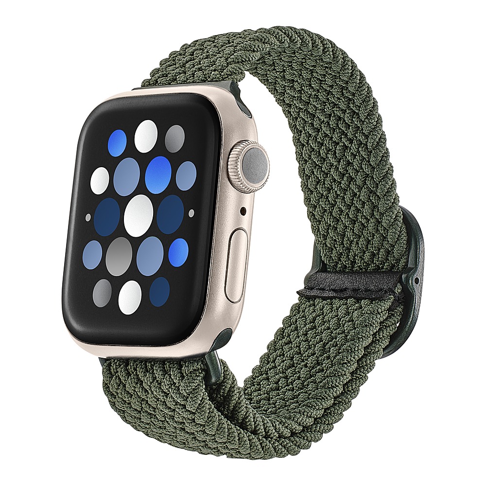 Left View: Insignia™ - Braided Nylon Band for Apple Watch 38mm, 40mm and 41mm (All Series) - Olive Green