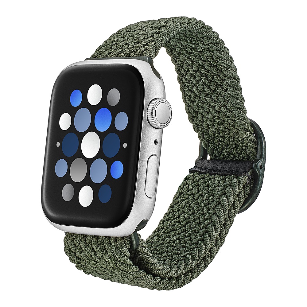 Left View: Insignia™ - Braided Nylon Band for Apple Watch 42mm, 44mm, 45mm and Apple Watch Ultra 49mm (All Series) - Olive Green