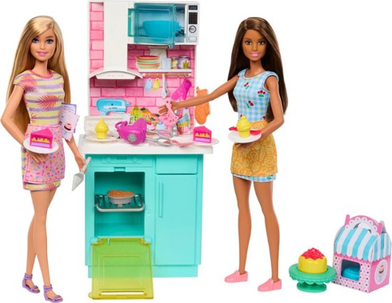 Front. Barbie - Celebration Fun Baking & Kitchen with Dolls Playset.