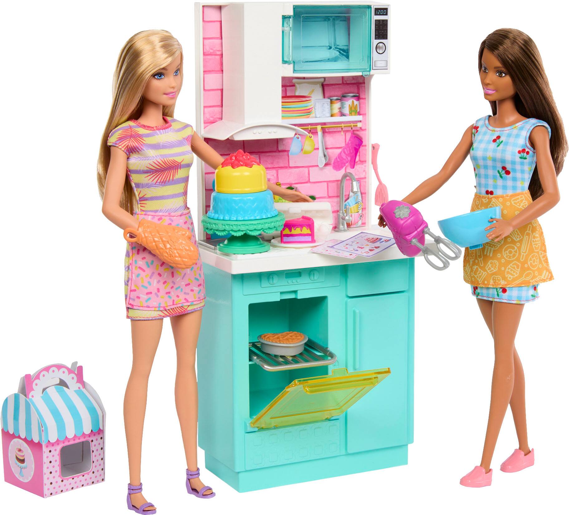 Left. Barbie - Celebration Fun Baking & Kitchen with Dolls Playset.