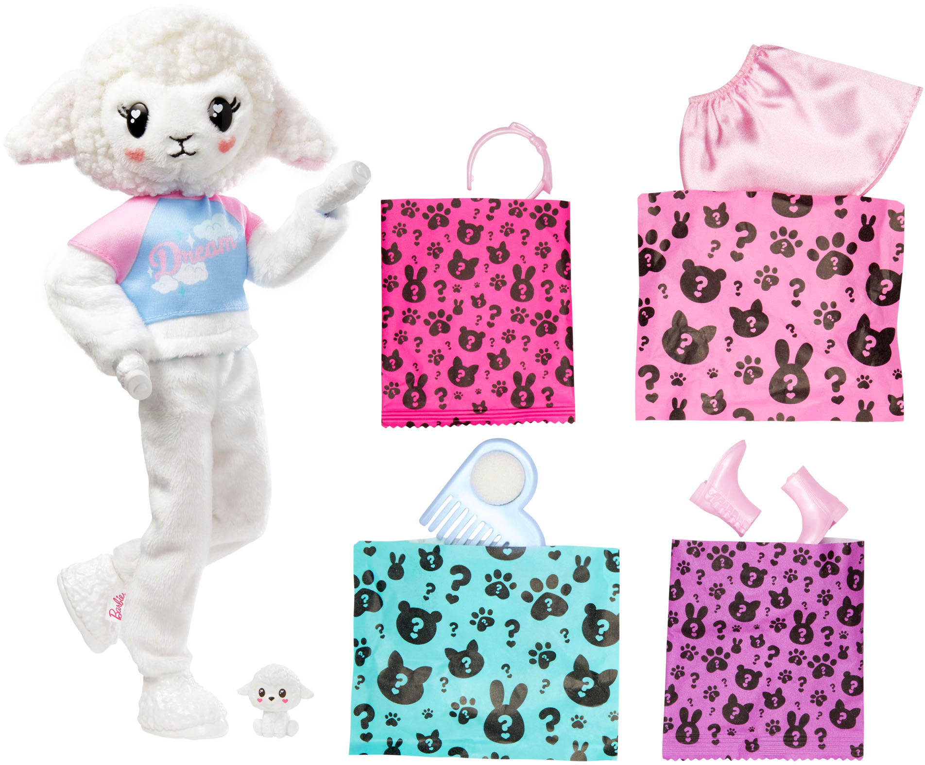 Left View: Barbie - Color Reveal Cozy Cute Tees Series Lamb 11.5" Doll