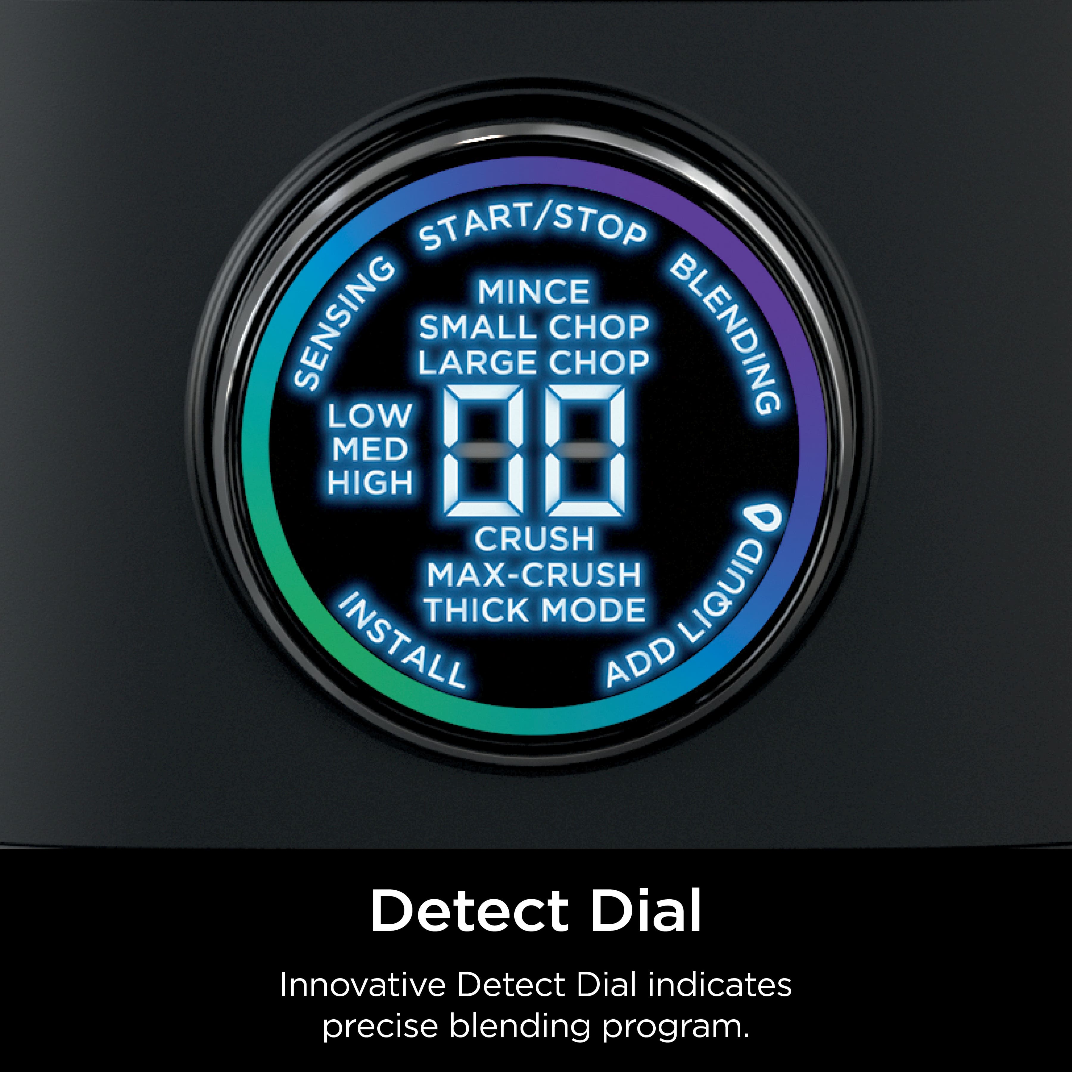 The Detect Dial is an innovative device that helps users blend ingredients with precision. The dial displays various blending modes, such as start/stop, mincing, small chop, large chop, and blending. The device also indicates the blending speed and the type of blending program being used, ensuring that users achieve the desired consistency and texture for their blended ingredients.