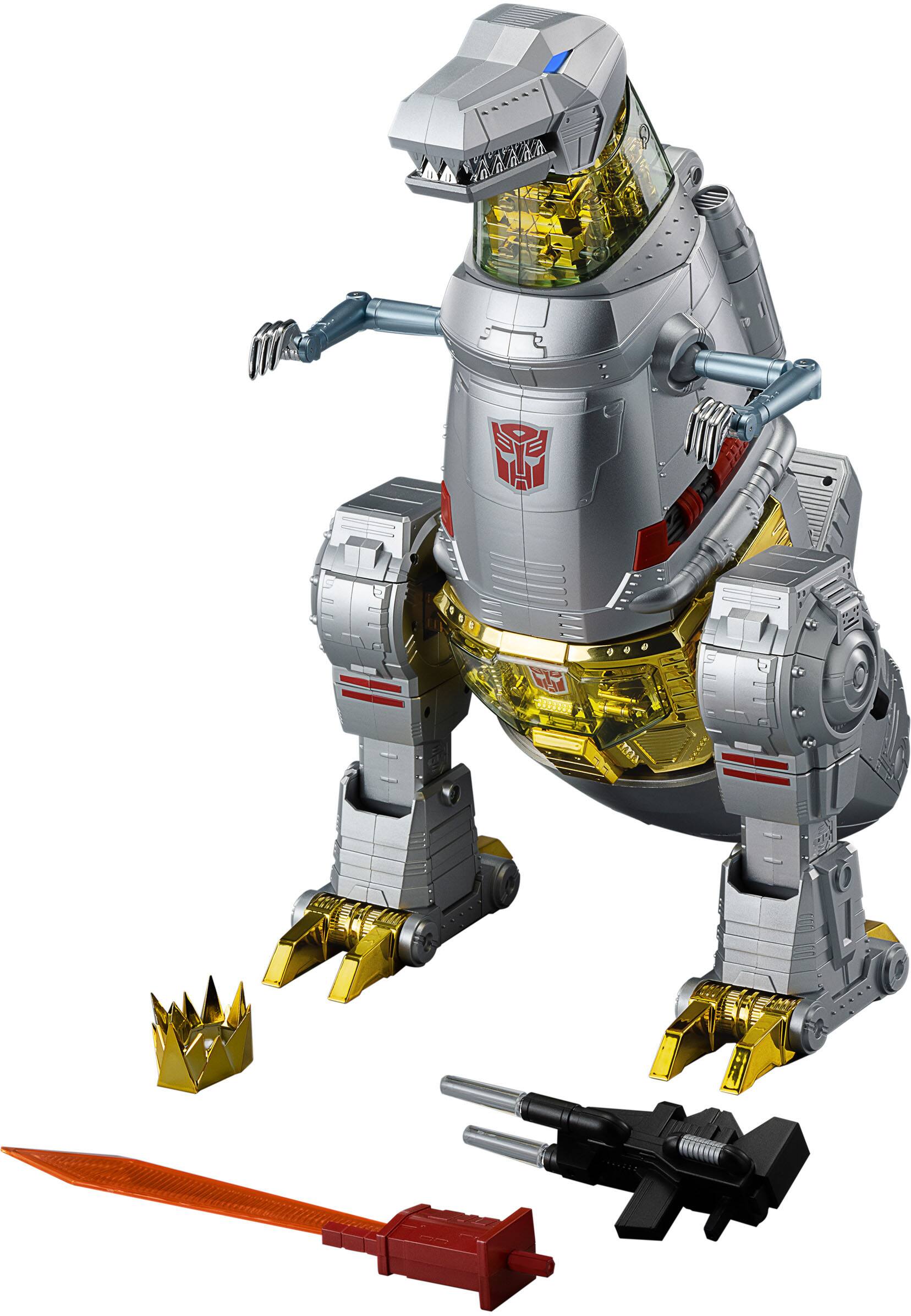 Front. Robosen - Transformers Grimlock Flagship Collector's Edition Auto-converting Robot with Collector's Coin - Silver.