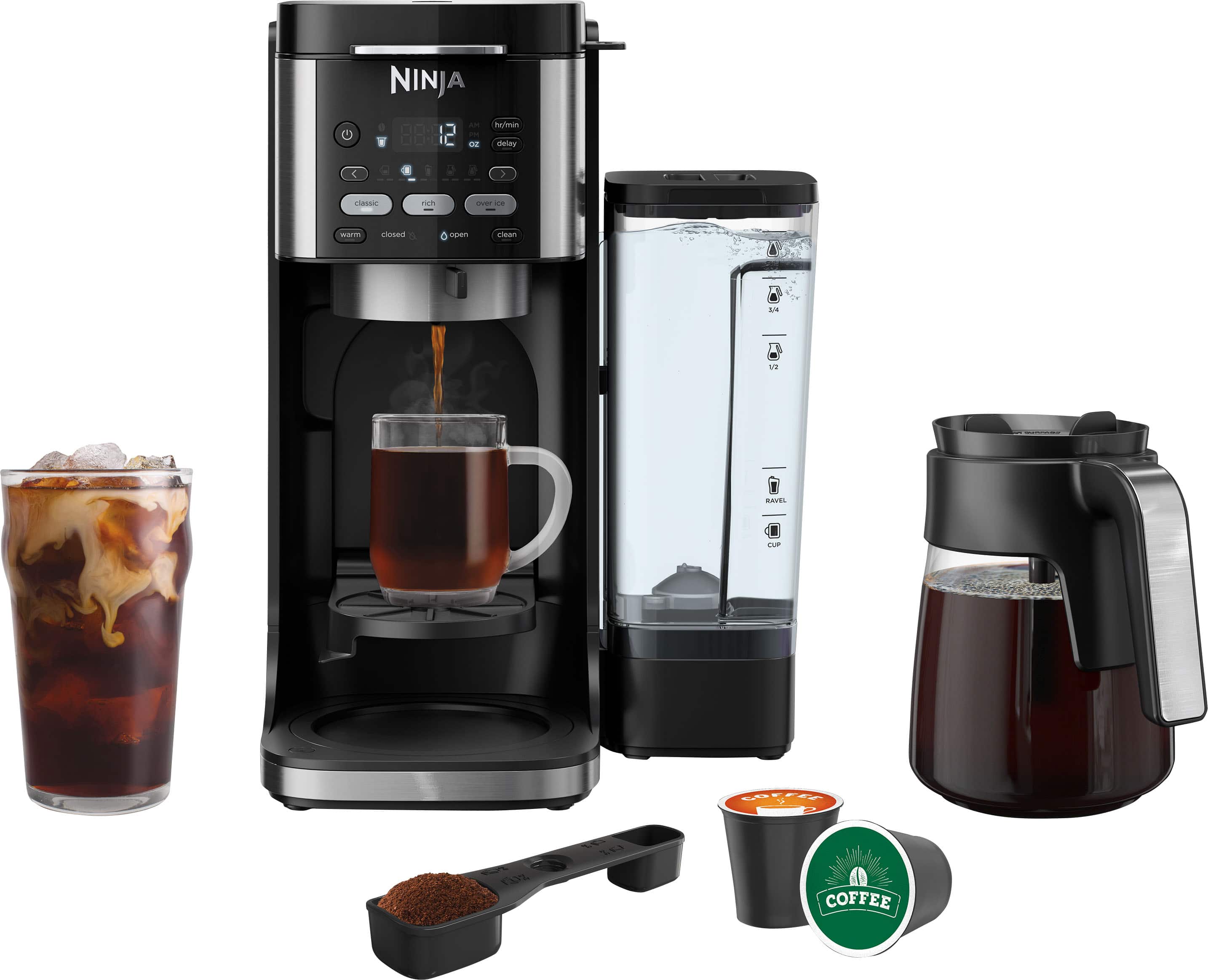Ninja - DualBrew Hot & Iced Coffee Maker, Single-Serve, compatible with K-Cups & 12-Cup Drip Coffee Maker - Stainless Steel - Front_Zoom