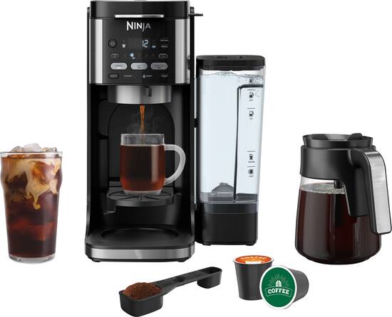Ninja DualBrew Hot Iced Coffee Maker Single Serve compatible with K Cups 12 Cup Drip Coffee Maker Black Stainless Steel CFP101 Best Buy