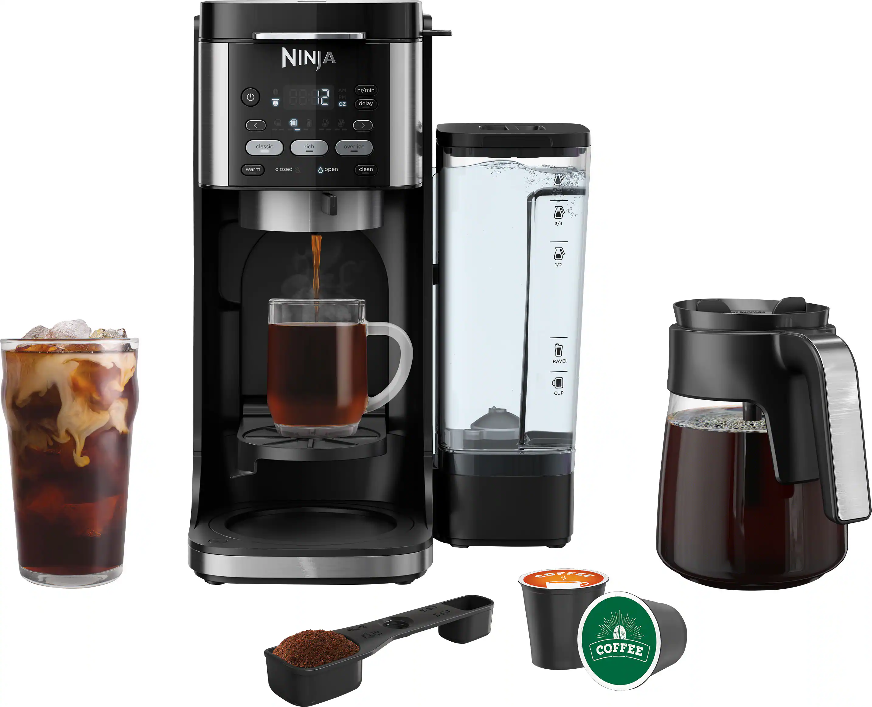 Front. Ninja - DualBrew Hot & Iced Coffee Maker, Single-Serve, compatible with K-Cups & 12-Cup Drip Coffee Maker - Black/Stainless Steel.