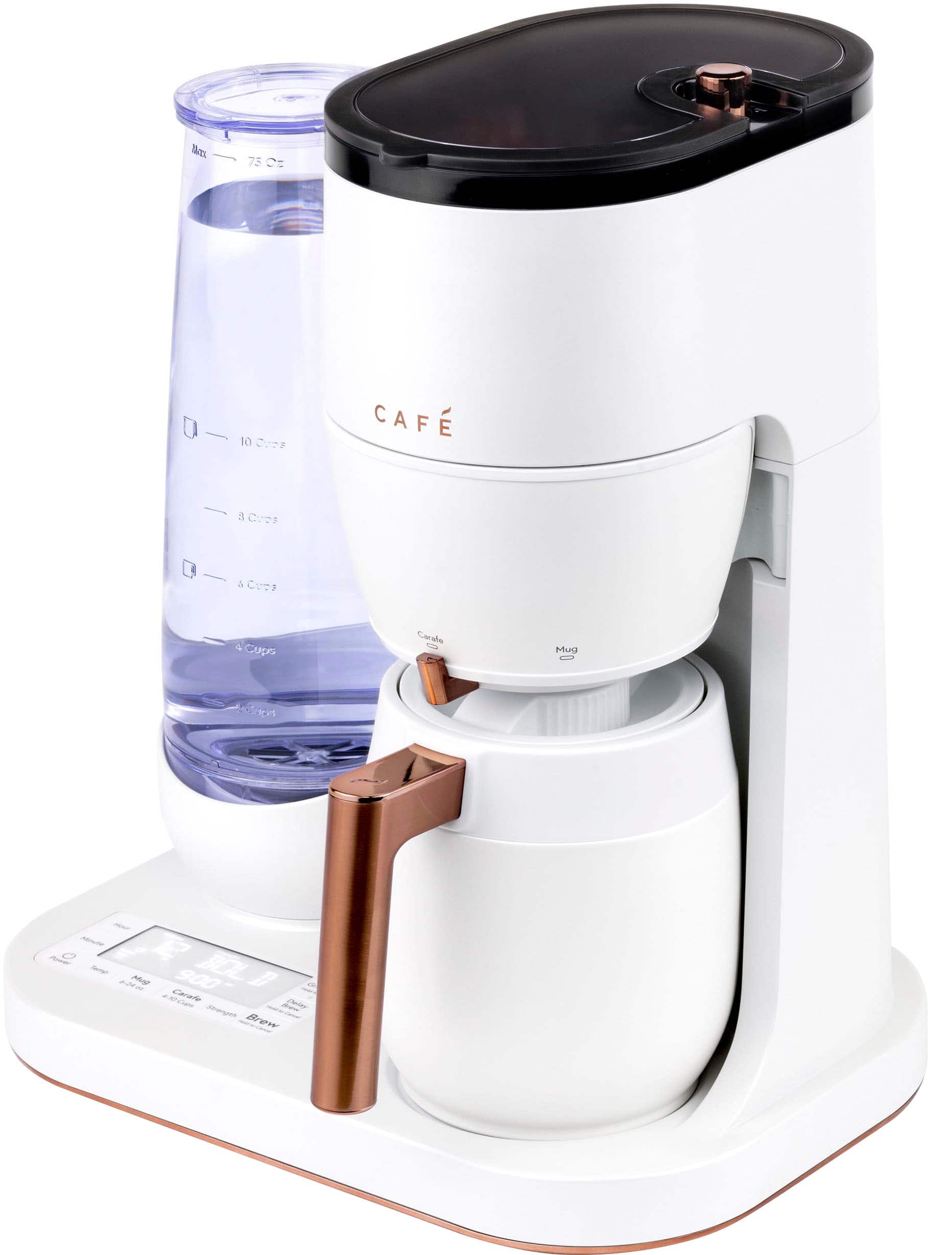 Left. Café - Grind & Brew Smart Coffee Maker with Gold Cup Standard - Matte White.