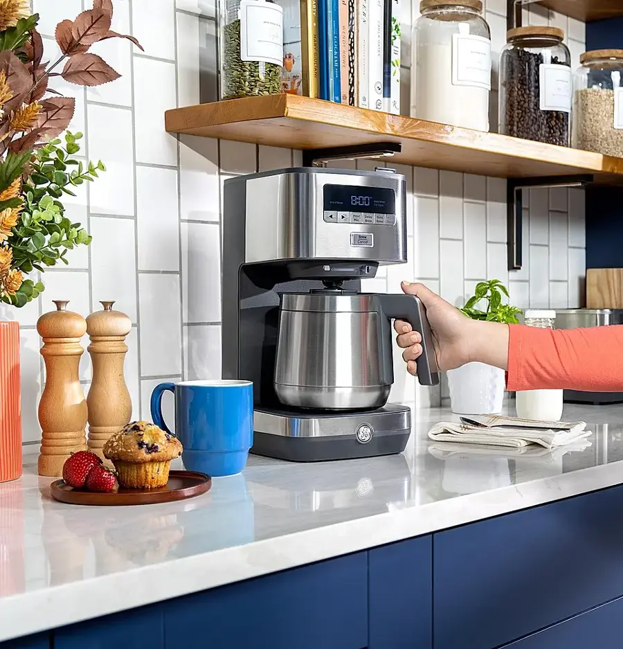 Alt View 12. GE - 10 Cup Programmable Coffee Maker with Single Serve and Thermal Carafe - Stainless Steel.