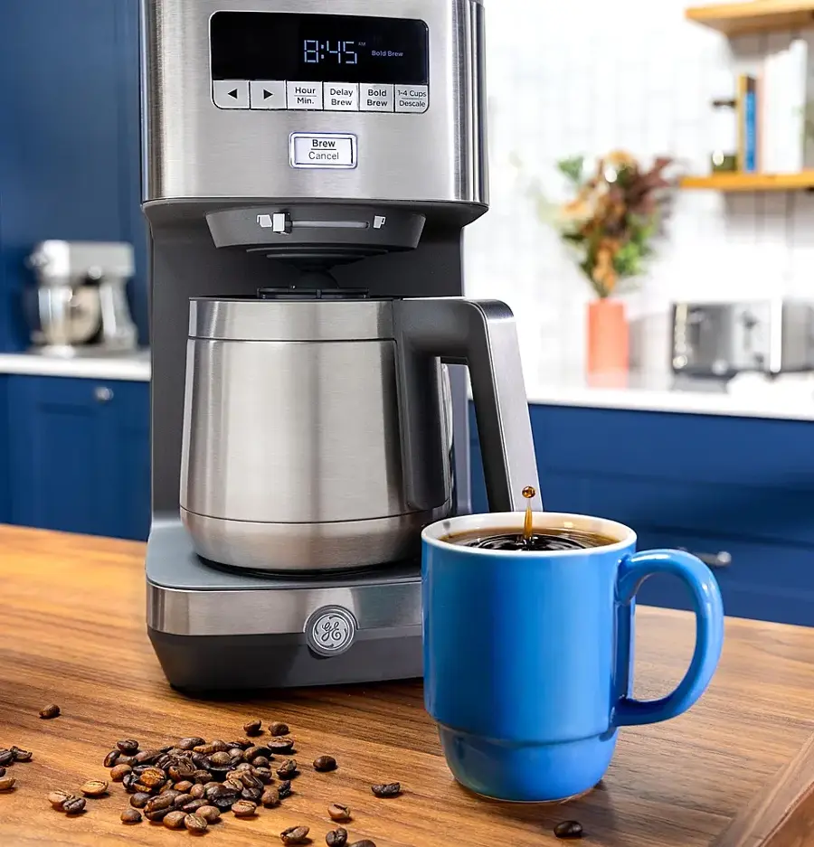 Alt View 13. GE - 10 Cup Programmable Coffee Maker with Single Serve and Thermal Carafe - Stainless Steel.