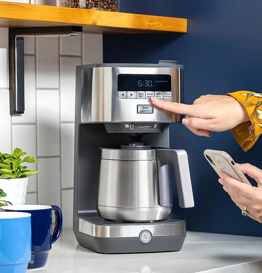 Alt View 14. GE - 10 Cup Programmable Coffee Maker with Single Serve and Thermal Carafe - Stainless Steel.