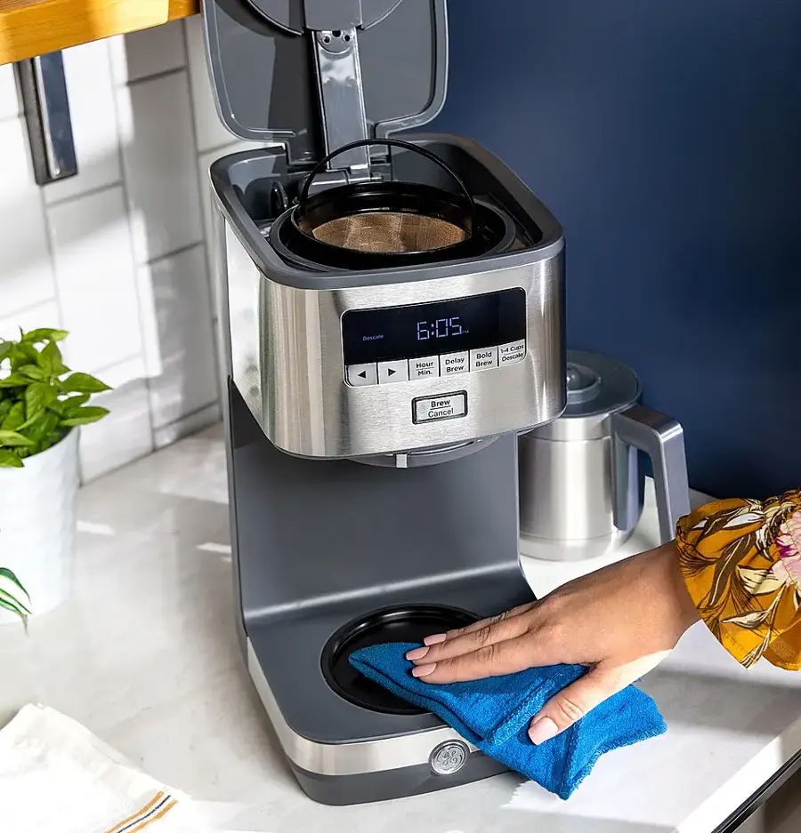 Alt View 15. GE - 10 Cup Programmable Coffee Maker with Single Serve and Thermal Carafe - Stainless Steel.