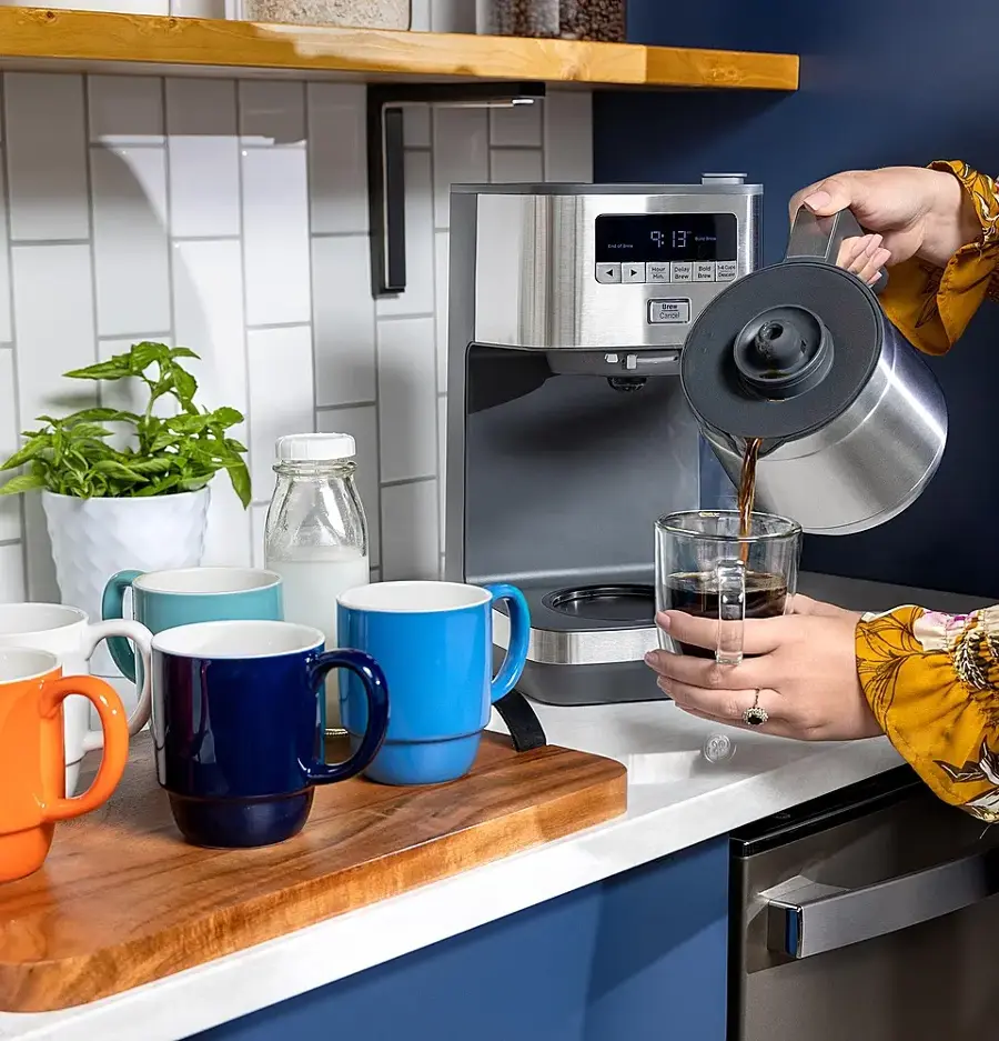 Alt View 17. GE - 10 Cup Programmable Coffee Maker with Single Serve and Thermal Carafe - Stainless Steel.