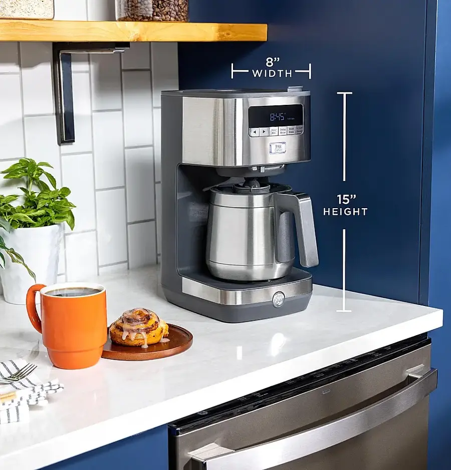 Alt View 18. GE - 10 Cup Programmable Coffee Maker with Single Serve and Thermal Carafe - Stainless Steel.