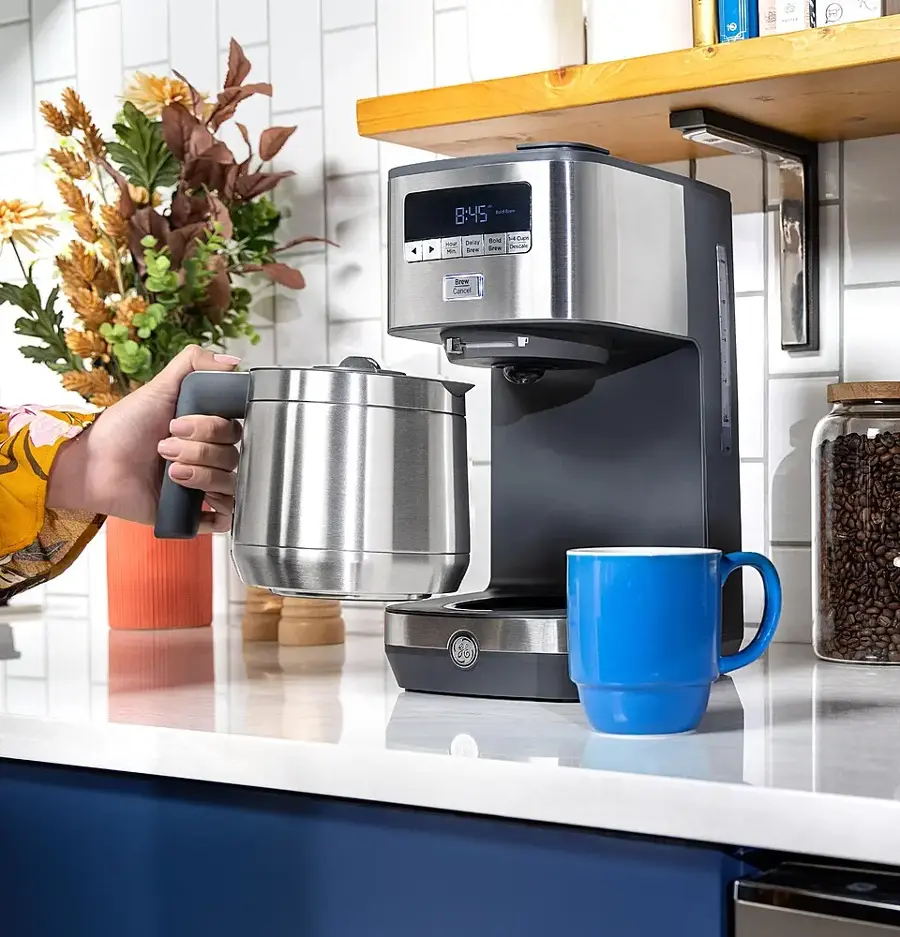 Alt View 19. GE - 10 Cup Programmable Coffee Maker with Single Serve and Thermal Carafe - Stainless Steel.