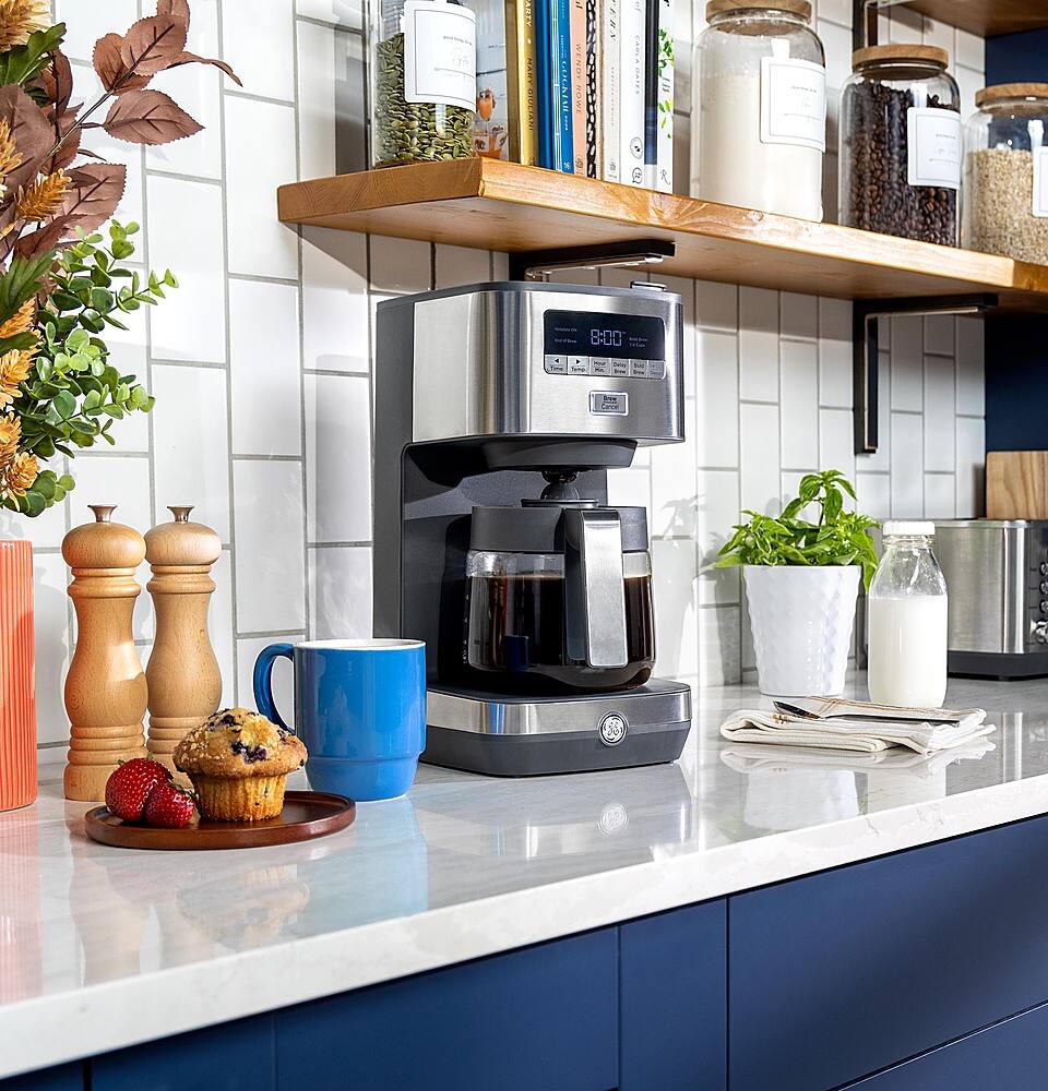 Alt View 12. GE - 12 Cup Programmable Coffee Maker with Adjustable Keep Warm Plate and Glass Carafe - Stainless Steel.