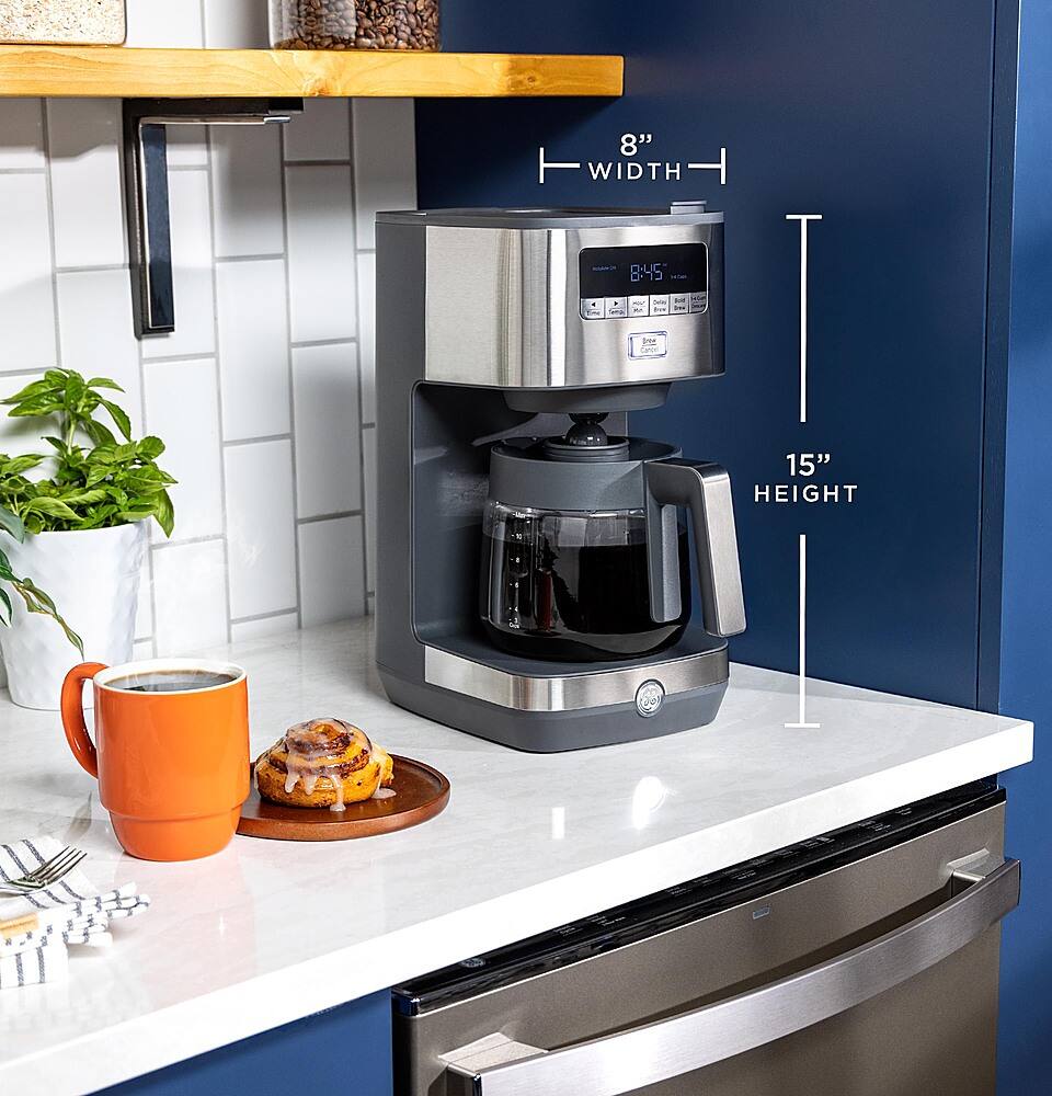 Alt View 14. GE - 12 Cup Programmable Coffee Maker with Adjustable Keep Warm Plate and Glass Carafe - Stainless Steel.