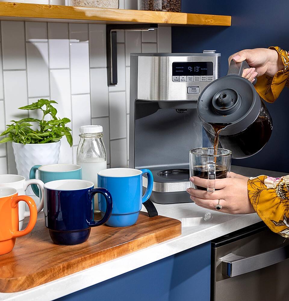 Alt View 16. GE - 12 Cup Programmable Coffee Maker with Adjustable Keep Warm Plate and Glass Carafe - Stainless Steel.