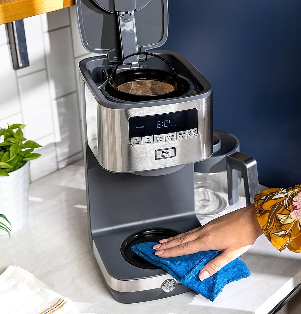 Alt View 19. GE - 12 Cup Programmable Coffee Maker with Adjustable Keep Warm Plate and Glass Carafe - Stainless Steel.