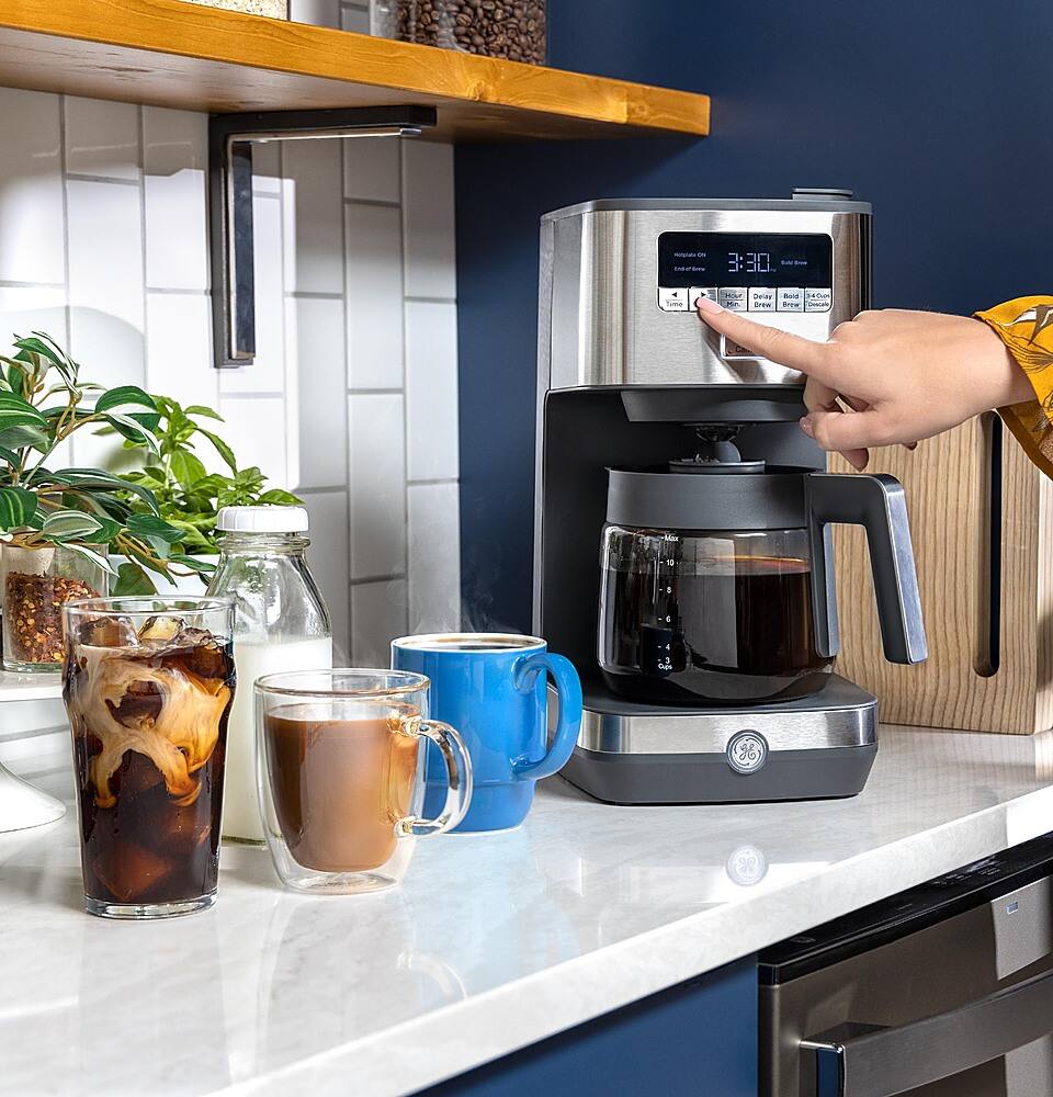 Alt View 21. GE - 12 Cup Programmable Coffee Maker with Adjustable Keep Warm Plate and Glass Carafe - Stainless Steel.