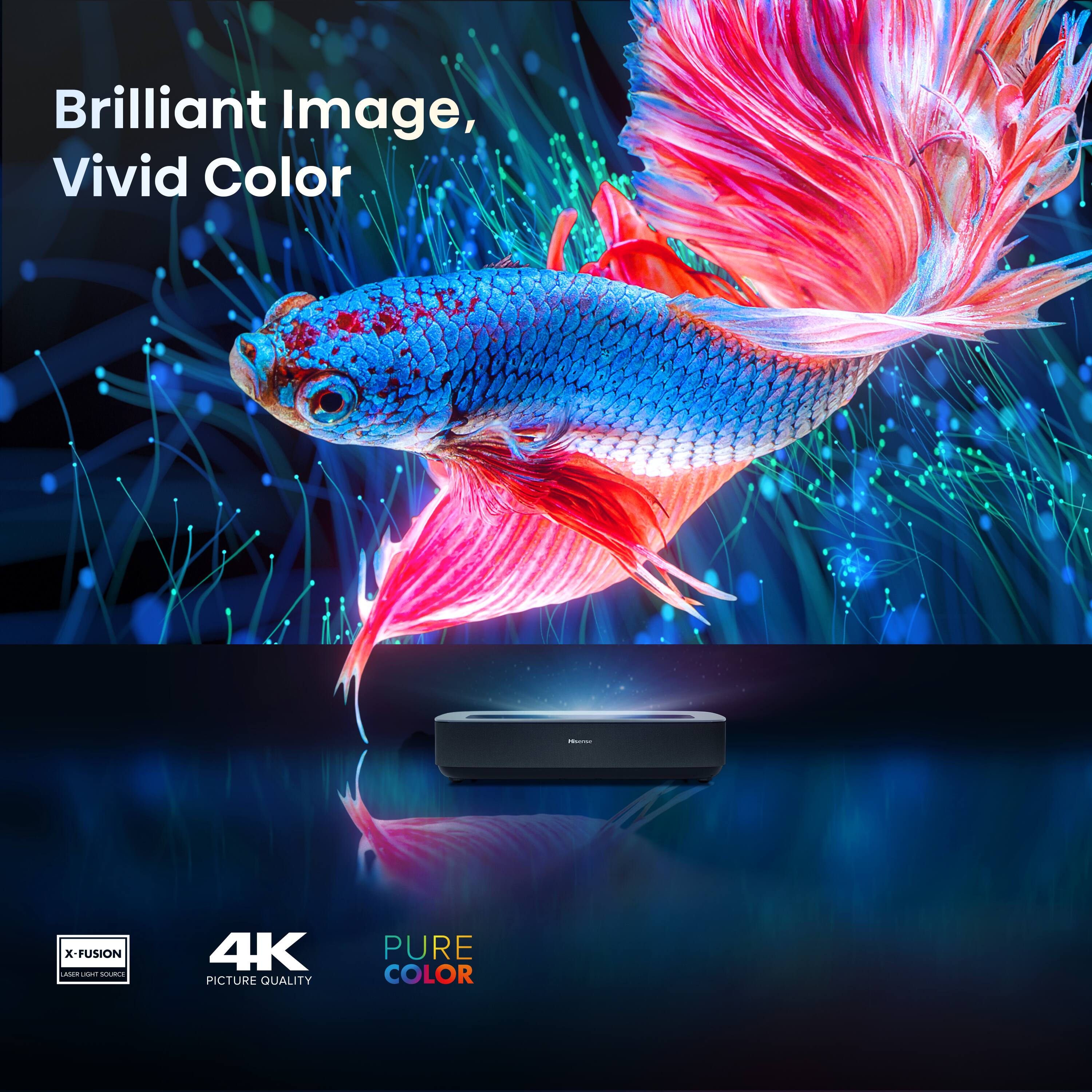 Alt View 15. Hisense - PL1 X-Fusion Laser UST Projector, Variable Screen Size 80"~120", 4K UHD, 2200 Lumens, Dolby Vision & Atmos, Google TV - Gray.