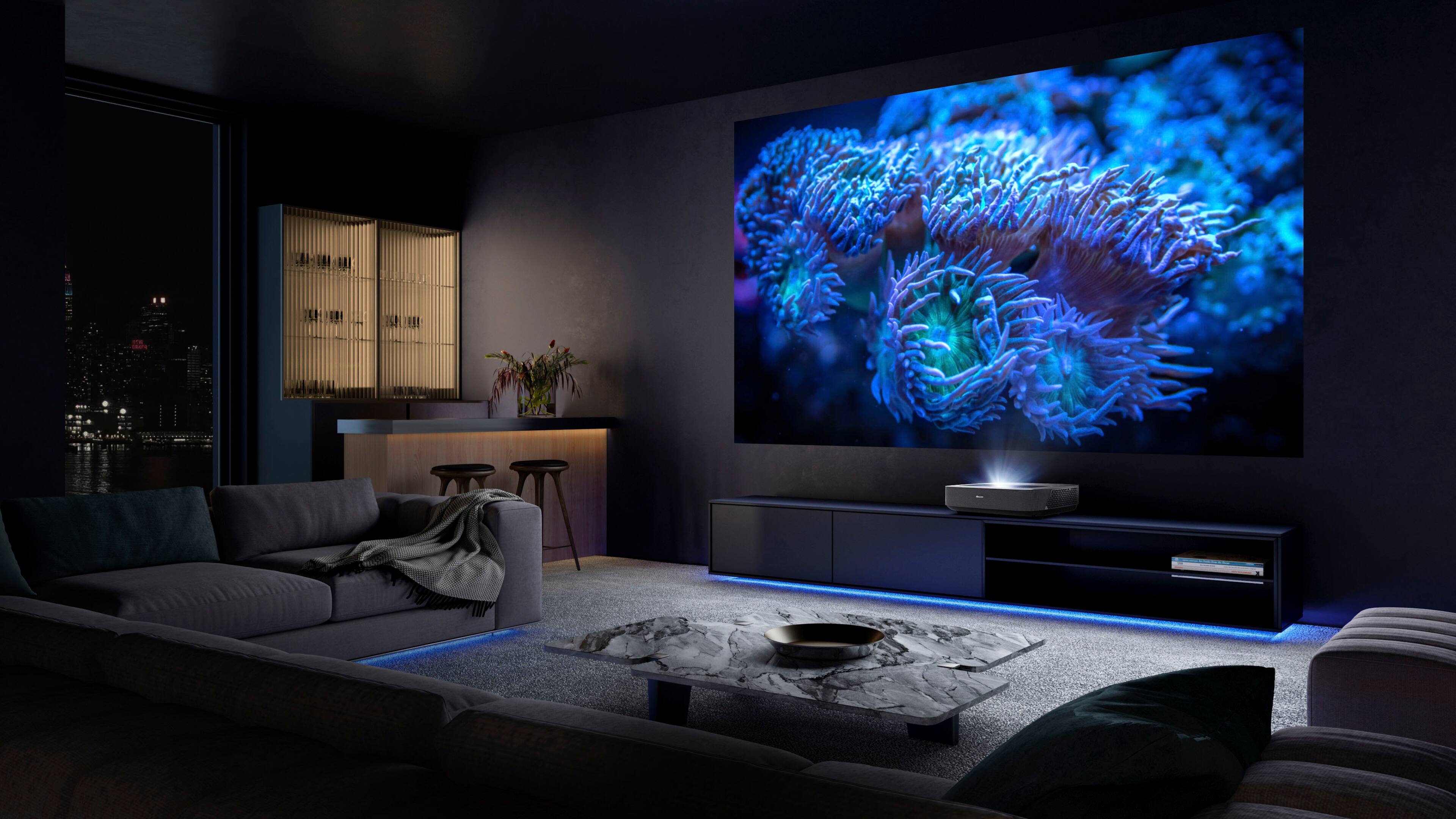 Alt View 16. Hisense - PL1 X-Fusion Laser UST Projector, Variable Screen Size 80"~120", 4K UHD, 2200 Lumens, Dolby Vision & Atmos, Google TV - Gray.