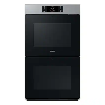Front. Samsung - BESPOKE 30" Built-In Electric Convection Double Wall Oven with AI Pro Cooking Camera - Stainless Steel.