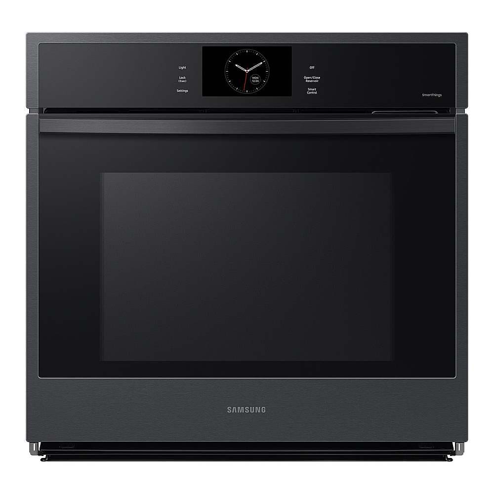 Front. Samsung - 30" Built-In Single Electric Convection Wall Oven with Steam Cook - Matte Black.