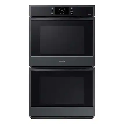 Front. Samsung - 30" Built-In Electric Convection Double Wall Oven with Steam Cook - Matte Black.